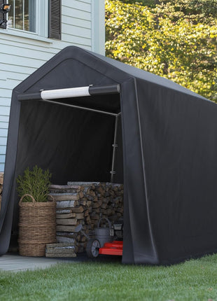 7x12 ft 2 Roll up Doors & Vents Outdoor Portable Storage Shelter Garage Tent Carport for Motorcycle ATV with Heavy Duty Metal Frame and Anti-UV Snow Resistant Waterproof Cover, Gray