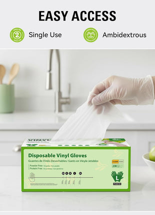 SWIFTLITE Disposable Vinyl Gloves, Food Safe, Latex-Free Powder-Free Clear Plastic Gloves for Cooking, House Clean, Food Prep (100, Medium)