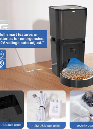 6L Smart WiFi Automatic Cat & Dog Feeder with Camera | Pet Food Dispenser for Multi-Pet Homes, Timed Feeding App, Battery Backup, Voice Recorder, Night Vision, Portion Control