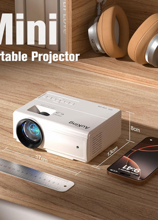 AuKing Projector, 2026 Upgraded Mini Projector, Full HD 1080P Home Theater Video Projector, Compatible with HDMI/USB/Smartphone/TV Box/Laptop (White)