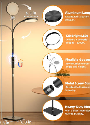 PACOVY Floor Lamp, Adjustable Height Floor Lamps for Living Room Bedroom, 120 LED Super Bright Standing Lamp Remote & Touch Control Dimmable Gooseneck Tall Stand Reading Lamp for Office Craft, Black