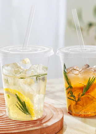 Dealusy 100 Pack - 16 oz Clear Plastic Cups with Lids and Straws, Sturdy & Food Safe Iced Coffee Cups with lids, Disposable Plastic Smoothie Cups for Cold Drinks