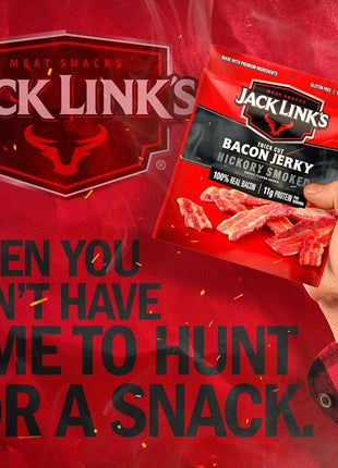 Jack Link's Bacon Jerky, Hickory Smoked   Flavorful Ready to Eat Meat Snack with 11g of Protein per Serving, Made with 100% Thick Cut Real Bacon, Protein Snack, Keto Friendly, 2.5 oz.