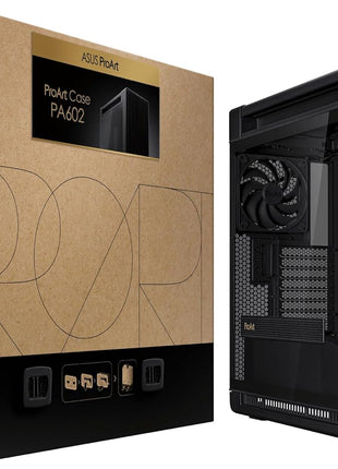 ASUS ProArt PA602 E-ATX PC Case 420mm Radiator Support, Dual 200mm Built-in Fans, Front Panel IR dust Indicator, Power Lock, Tool-Less PCIe mounting & GPU Holder, Front 20Gbps USB-C, 2 Year Warranty