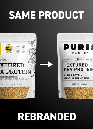 PURIS Pantry Textured Pea Protein, Unflavored Meatless Vegetable Crumbles, Soy Free, Shelf-Stable, Gluten Free, 21g of Protein, Plant-Based Vegan Meat Substitute, Equivalent to 1.5 Pounds Ground Beef