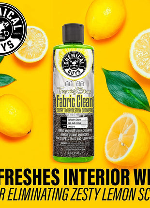 Chemical Guys Foaming Citrus Fabric Clean Drill Brush Kit - High Foaming Stain and Odor Remover, Upholstery, Floor Mat & Car Carpet Cleaner, Deep Cleans & Deodorizes, Citrus Scent - 16 fl oz