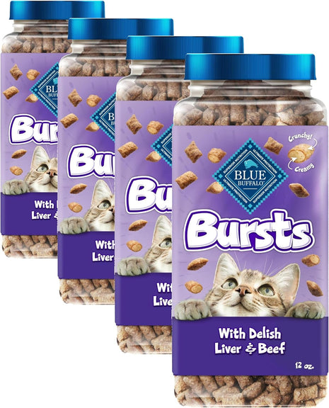 Blue Buffalo Bursts Crunchy & Creamy Cat Treats, Great for Training, Delish Liver & Beef, 12-oz. Tub (Pack of 4)