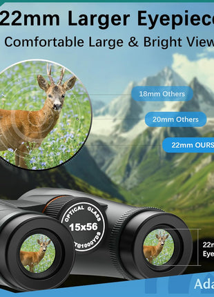 15x56 UHD Binoculars for Adults High Powered with Phone Adapter and Tripod, Super Powerful BAK4 Prism Waterproof Binoculars for Hunting Stargazing Bird Watching Hiking Safari Travel Sports