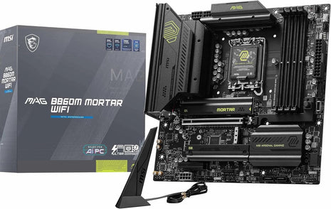 MSI MAG B860M Mortar WiFi Motherboard, mATX - Supports Intel Core Ultra Processors (Series 2), LGA 1851 - DDR5 Memory Boost 9200+ MT/s OC, 1 x PCIe 5.0 x16, 1 x M.2 Gen5, 5G LAN, Wi-Fi 7