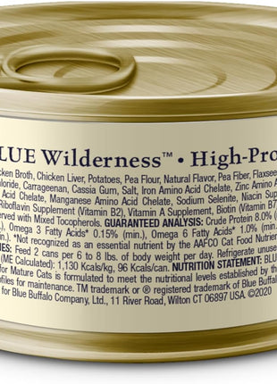 Blue Buffalo Wilderness High-Protein & Grain-Free Wet Cat Food Paté for Adult Cats 7+,Made with Natural Ingredients,Chicken Recipe,3-oz. Cans,(Pack of 48)