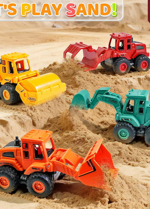 Beestech Construction Toys for 3 Years Old Boys Girls Kids, Friction Powered Construction Truck Toys Vehicles Sand Toys Trucks Excavator, Bulldozer, Road Roller (Colorful 4 Pack)