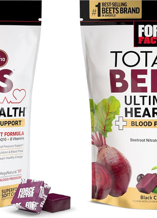 Force Factor Total Beets Ultimate Heart Health Chews for Blood Pressure Support, with Beetroot Powder,CoQ10,B Vitamins & Grapeseed Extract for Blood Flow&Energy, Black Cherry,60 Soft Chews,(Pack of 2)