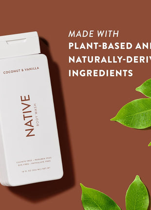 Native Body Wash Contains Naturally Derived Ingredients | For Women & Men, Sulfate, Paraben, & Dye Free Leaving Skin Soft and Hydrated | Coconut & Vanilla 18 oz - 2 Pk