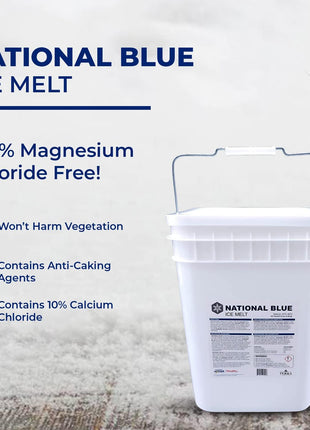 National Blue Ice Melt and Snow Salt 35lb Bucket - Fast Acting Ice Melter - Pet, Plant and Concrete Friendly, Environmentally Safe - Free of Magnesium Chloride - Melts to -15°F