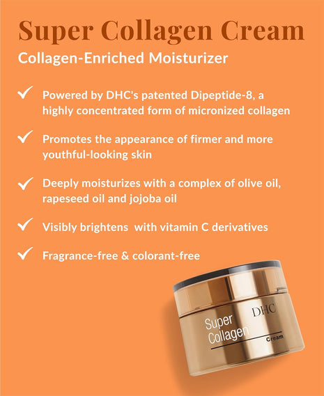 DHC Super Collagen Cream, Skin Plumping Anti-Aging Face Cream, 1.7 oz | Collagen-Boosting Moisturizer with Peptides and Vitamin C, Improves Skin Firmness and Brightness