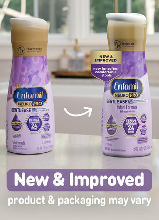 Enfamil NeuroPro Gentlease ready-to-feed baby formula, smaller proteins for easy digestion, brain-supporting DHA, prebiotic, HuMO6 blend, eases fussiness, gas, spit-up in 24hrs, 32 fl oz, 6 pack*