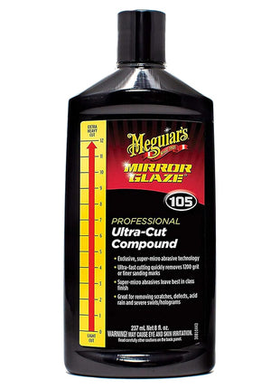 Meguiar's Mirror Glaze M105 Ultra-Cut Compound, Pro-Grade Car Compound for Removing Scratches and Heavy Swirls, Restores Gloss and Clarity, Car Guy Gifts for Men and Women Who Love to Detail, 8 Oz