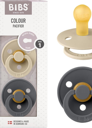 BIBS Pacifiers Colour Collection | Natural Rubber Baby Pacifier | Set of 2 BPA-Free Soothers | Made in Denmark | 0+ Months (Pack of 2) | Dusty Blue/Steel Blue