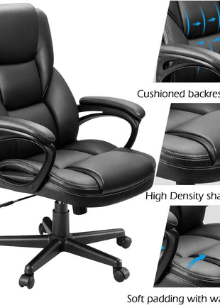 Furmax Office Executive Chair High Back Adjustable Managerial Home Desk Chair, Swivel Computer PU Leather Chair with Lumbar Support (Black)