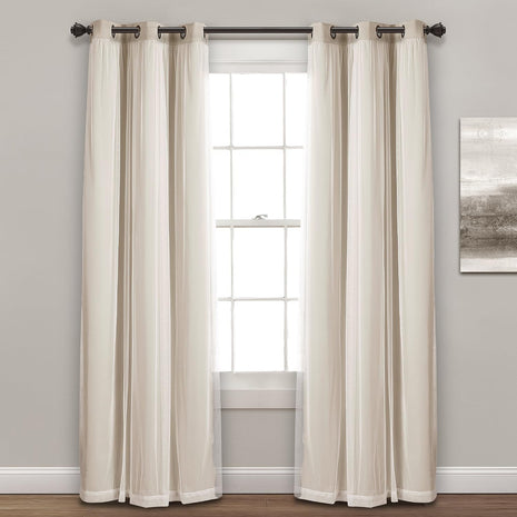 Lush Decor Sheer Grommet Curtains With Insulated Blackout Lining, Window Curtain Panels, Pair, 38 inchW x 95 inchL, Wheat - Curtain With Sheer Overlay, Elegant Blackout Curtains for Bedroom