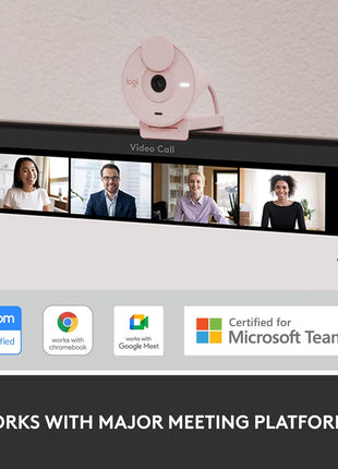 Logitech Brio 300 Full HD Webcam, auto Light Correction, Noise reducing mic, Privacy Shutter, USB-C, Works with Microsoft Teams, Google Meet, Zoom, for Streaming and Video Calling - Rose