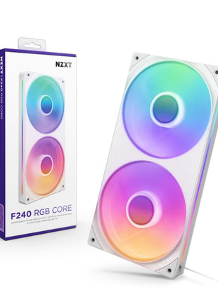 NZXT F240 RGB Core - 240mm Single-Frame RGB Fan Unit - White | 240mm single-frame unit with two 120mm RGB fans on one cable. Speed and lighting controlled through CAM.