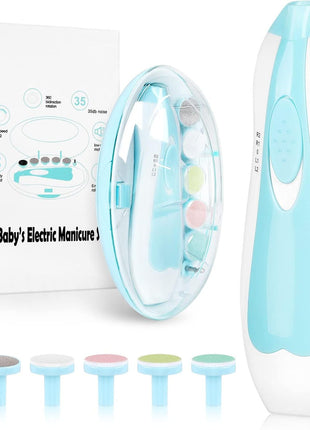 Qunlions life Electric Nail File Drill for Baby No Sharp Claws Hurt, 6 in 1 Safety Cutter Trimmer Clipper for Toes and Fingers (Blue)