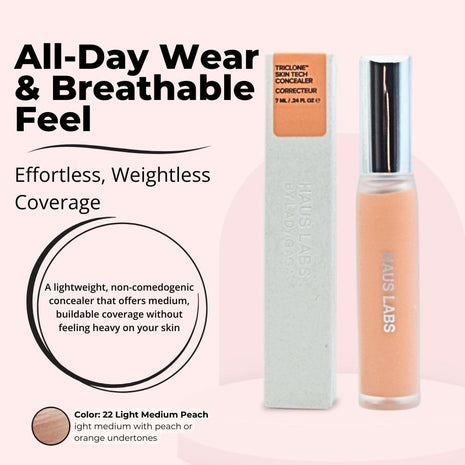 HAUS LABS BY LADY GAGA Triclone Skin Tech Hydrating + De-puffing Concealer with Fermented Arnica 22 Light Medium Peach