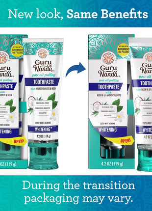 GuruNanda Hydroxyapatite Toothpaste, SLS & Fluoride Free, Whitening Toothpaste - Freshens Breath, Fights Plaque - Natural CocoMint Jasmine Neem, 4.2oz