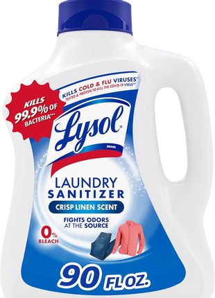 Lysol Laundry Sanitizer Additive, Bacteria Causing Laundry Odor Eliminator, Detergent Additive, Crisp Linen, 90oz