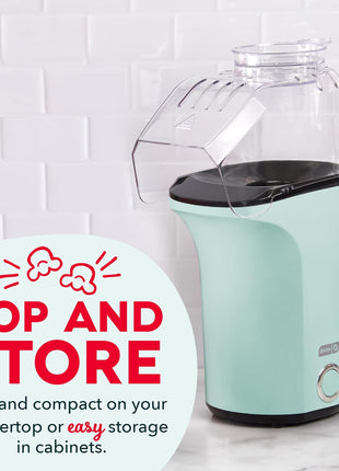 Dash Fresh Pop Popcorn Maker, 16-Cup Hot Air Popper, Aqua | Electric Popcorn Machine, Oil-Free Air Popped Popcorn, Built-In Measuring Cup & Butter Melting Tray, Movie Night Snacks