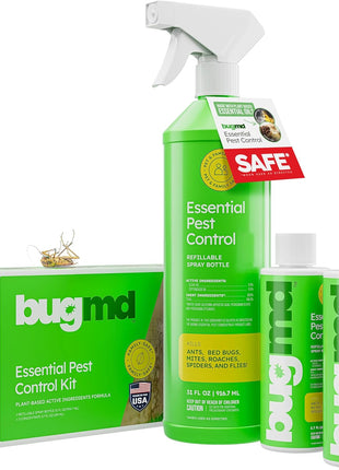 BugMD Ant Killer & Bug Spray - Roach and Cockroach Killer Indoor, Spider Spray for Home, Fly and Insect Defense, Natural, Safe with Essential Oils, Plant-Powered, Pest Control - Starter Kit
