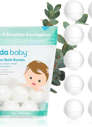 Frida Baby Natural Vapor Bath Bombs for Toddlers & Kids, Eucalyptus Essential Oil Bath Bombs for Aromatherapy, 10 Count
