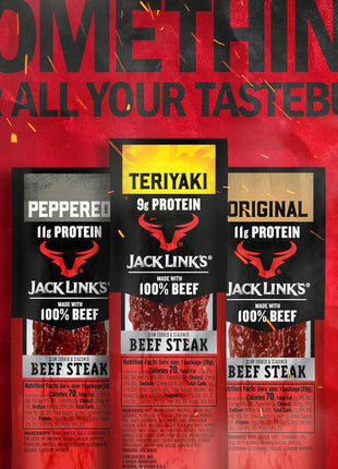 Jack Link's Beef Steak, Teriyaki - Protein Snacks, Meat Snack with 9g of Protein, Made with 100% Beef, Individually Wrapped Bulk Snack Pack, Keto Friendly - 1 Oz. (12 Count)