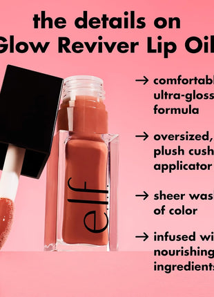 e.l.f. Glow Reviver Lip Oil, Tinted, Hydrating & Non-Sticky, Rose Envy