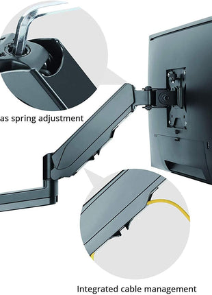 SIIG Aluminum Single Arm Gas Spring Monitor Wall Mount - Heavy Duty Hold 17 inch to 32 inch Screens, Up to 19.8 lbs, VESA 75x75 or 100x100 (CE-MT2L12-S1)