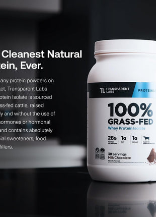 Transparent Labs Grass-Fed Whey Protein Isolate - Naturally Flavored, Gluten Free Whey Protein Powder with 28g of Protein per Serving & 9 Amino Acids - 30 Servings, Milk Chocolate