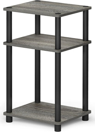 Furinno Just 3 Tier Turn N Tube End Table / Side Table / Night Stand / Bedside Table with Plastic Poles, 1 Pack, French Oak Grey/Black