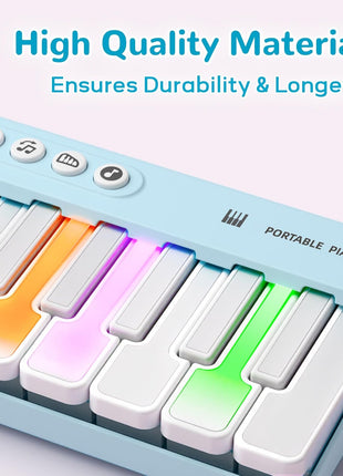 iPlay, iLearn Toddler Mini Piano Toy, Pocket Travel Musical Piano Kids 1-3 | Portable Musical Instrument Toys W/ Rainbow Lights, Music Interactive Birthday Gift 2 4 5 6 Year Old Boy Girl Child-Blue