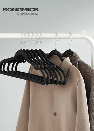 SONGMICS Velvet Hangers 50 Pack, Non-Slip Clothes Hangers, Suit Hangers with Shoulder Notches, Pants Bar, 360° Swivel Hook, Space-Saving, for Closet, Ink Black UCRF029B05