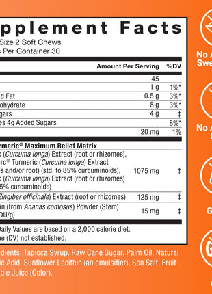 Force Factor Better Turmeric Maximum Joint Support | 1075mg Curcumin with Ginger, Supports Mobility, Flexibility & Comfort, Fruit Punch, 120 Soft Chews, 2-Pack