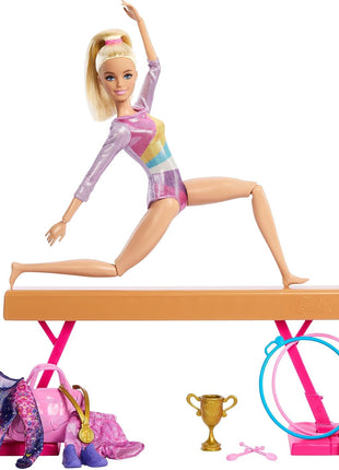 Barbie Gymnastics Doll & Accessories Playset | Blonde Fashion Doll, C-Clip for Flipping Action, Balance Beam, Warm-Up Suit & More