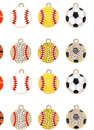 20PCS Sports Charms Enamel Basketball Baseball Pendant Charms for Jewelry Making Rhinestone Ball Game Softball Charms for Necklace Bracelet Earrings DIY Crafts
