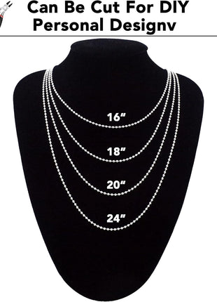 50-Pack Dog Tag Chain Ball Chain Necklace Bulk, Beaded Necklace Chains for Jewelry Making DIY Crafts, Military Blank Dog Tag Necklace for Men, Silver Nickel Plated Metal 24 inch Long 2.4mm Ball Bead Chain