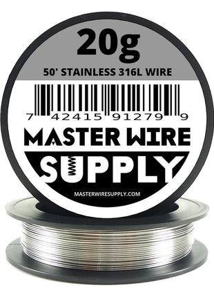 Stainless Steel 316L - 50' - 20 Gauge Wire - 50ft - 0.81mm - 0.032in - Made in USA - Master Wire Supply