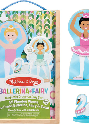 Melissa & Doug Ballerina And Fairy Magnetic Dress-Up Double-Sided Wooden Doll And Swan Pretend Play Set (52 pcs)