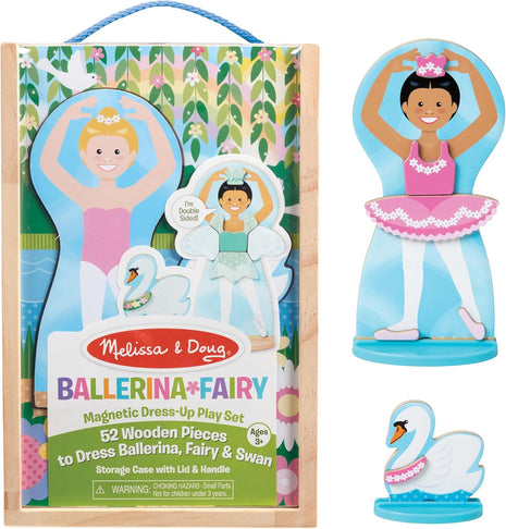 Melissa & Doug Ballerina And Fairy Magnetic Dress-Up Double-Sided Wooden Doll And Swan Pretend Play Set (52 pcs)
