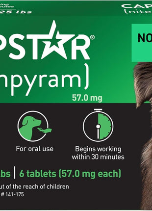 Capstar for Dogs (nitenpyram), Fast-Acting Oral Flea Treatment for Dogs Over 25+ lbs, Vet-Recommended Flea Medication Tablets Start Killing in 30 Minutes, 6 Doses
