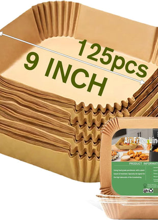 Large Air Fryer Disposable Paper Liners Square 9 Inch, 125 Pcs Parchment paper liner for 5-8QT Air fryer, Oil-proof, Water-proof, Parchment Baking Paper for Baking Roasting Microwave