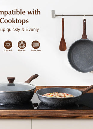 SENSARTE Nonstick Frying Pan Skillet, Swiss Granite Coating Omelette Pan, Healthy Stone Cookware Chef's Pan, PFOA Free (9.5 Inch)